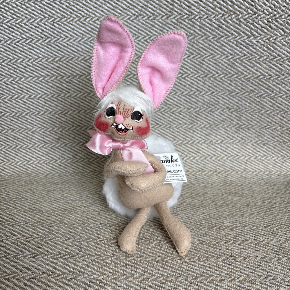 Annalee Easter Bunny Rabbit Pink 7" Large Fluffy Cotton Puffy Tail 2012